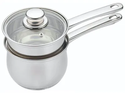 Wasserbadpfanne 16 cm, Edelstahl, mit Einsatz & Glasdeckel
