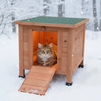 Image de Maison pour chat Marron Niche pour chien Outdoor Dortoir pour animaux Caisse de mise bas Lit Caverne de jeu