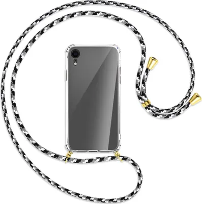 Produktbild von Handykette Backcover-Schutzhülle mit Band (Metall goldfarben) für Apple iPhone XR - schwarz/grau/weiß