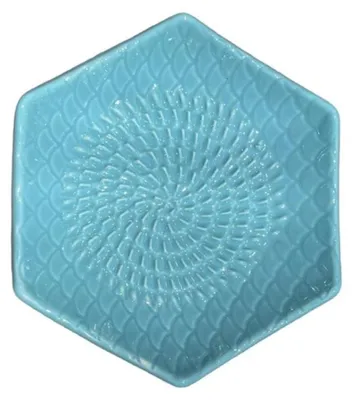 Produktbild von Kaladia Keramik Reibeteller Hexagon - Türkis - ideal zum Zerkleinern von Zutaten - 12x3 cm - handgemacht & handbemalt