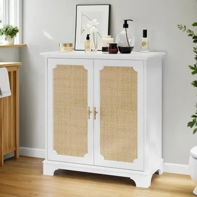 Produktbild von Sideboard 80x38x86 cm Buffet Weinschrank Rattan-Dekortueren Kuechenbuffet Konsolentisch dekorativer Schrank Flur Eingangsbereich Wohnzimmer Vitrine