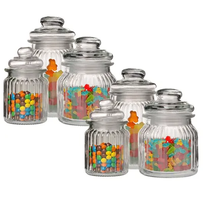 Produktbild von 6-tlg. Set Vorratsgläser mit Deckel aus Glas H 18 cm + H 14 cm + H 13 cm - Vorratsglas - Aufbewahrung Lebensmittel - Vorratsdosen - Bonboniere