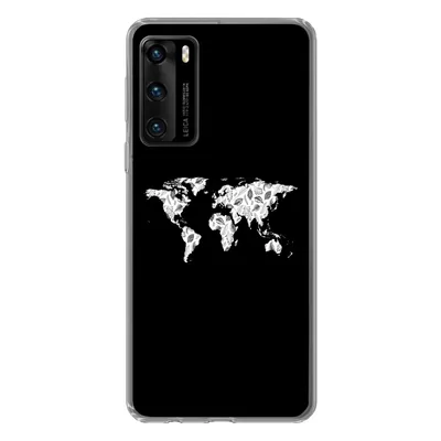 Produktbild von MuchoWow® Handyhülle Schutzhülle Hülle für Huawei P40 Weltkarte - Blätter - Schwarz Silikon Softcase Handy Hülle - Handytasche