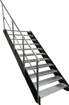 Immagine prodotto di Scala a pioli in acciaio con griglia 11 gradini ringhiera a sinistra - Pioli zincati e verniciati a polvere color antracite - (L x A x P) 80 x 209 x 215 cm