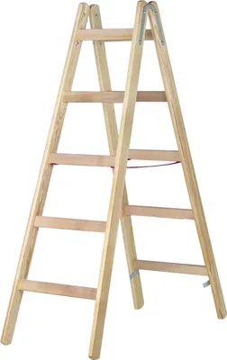 Produktbild von Hymer Holz-Sprossenstehleiter, beidseitig begehbar, 2x5 Sprossen, senkr. Höhe 1,45 m, Reichhöhe 2,85 m, Gewicht 8,0 kg