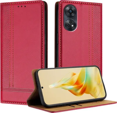 Produktbild von Handyhülle für OPPO Reno8 T 4G Leder Flip Klappbare Schutzhülle mit Standfunktion Rot