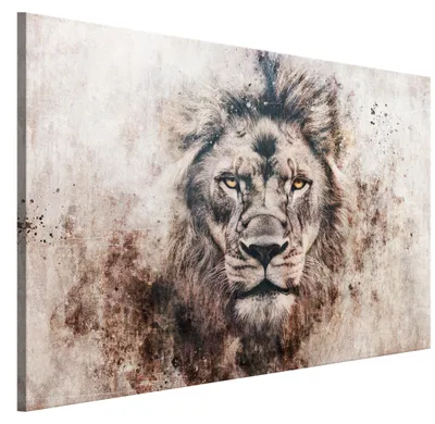 Produktbild von LUMASOUL Leinwand Bilder 90x60 cm, Leinwandbild Löwe Motiv, Wandbilder Holzrahmen und Webstuhl Wohnzimmer und Schlafzimmer, 1 teilig Tiere 05