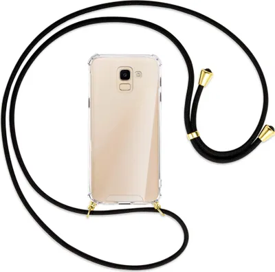 Produktbild von Handykette Backcover-Schutzhülle mit Band (Metall goldfarben) für Samsung Galaxy J6 2018 - schwarz