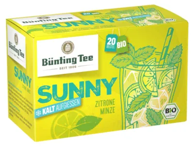 Productafbeelding van Bünting Thee, biologische variant, smaak: zonovergoten citroen-munt, 20 theezakjes van 2,5 gram, verpakking van 50 gram