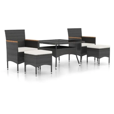 Image de vidaXL Ensemble de jardin 5 pièces Poly rotin et verre trempé Noir