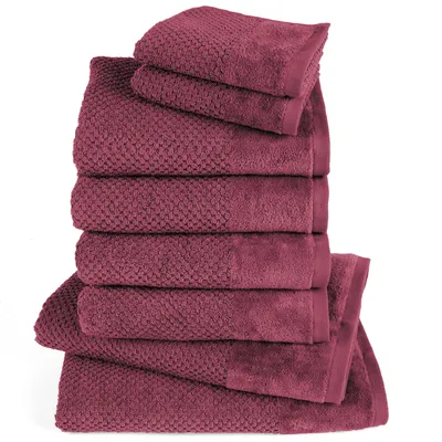 Produktbild von Pure Label 8-TLG Handtücher Set mit Aufhängeschlaufen aus Baumwolle - 2x Badetuch 70x140 cm 4x Handtuch 50x100 cm 2x Gästetuch 30x50 cm, Beere