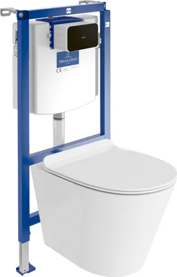 Produktbild von DOMINO | Villeroy&Boch ViConnect H112 Vorwandelement Unterputz WC mit Bedienplatte + Wand Hänge Tiefspül WC Galve Weiß Spülrandlos | WC Komplett set |