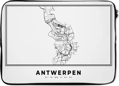Produktbild von MuchoWow® Laptop Hülle 13 Zoll Karte - Antwerpen - Schwarz und weiß - Stadtplan - Belgien Laptoptasche - Laptophülle - Sleeve - Rundumschutz
