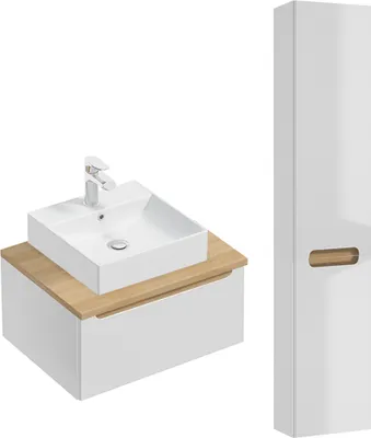 Produktbild von Waschtisch und Hängesäule 60cm Livia mit 1 Schublade, Weiß