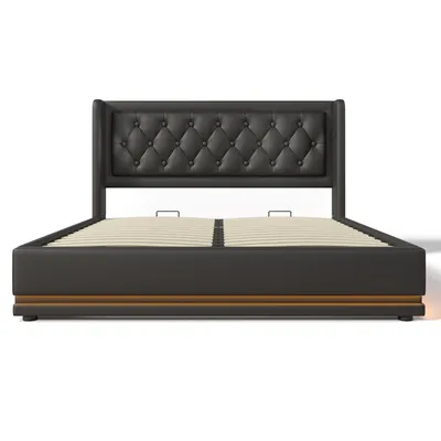 Produktbild von Flieks Polsterbett 180x200cm mit USB & Typ-C, Doppelbett Jugendbett mit LED, Hydraulisches Stauraumbett Boxspringbett mit Lattenrost, PU, Schwarz
