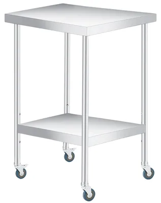 Productafbeelding van Werkbank, roestvrij staal, 48" L x 24" B x 36" H, 500 lbs draagvermogen, verstelbaar onderrek, 4 zwenkwielen