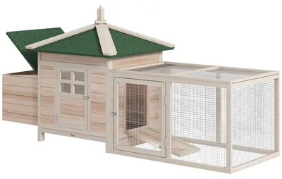 Produktbild von Hühnerstall für Zwerghühner 196 x 76 x 97 cm witterungsbeständig Hühnerhaus mit Nistkasten, Freilaufgehege Sitzstange, Kleintierstall aus Holz für 1-2 Hühner, Natur