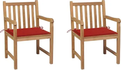 Image de Chaises de jardin lot de 2 et coussins rouge Bois teck massif