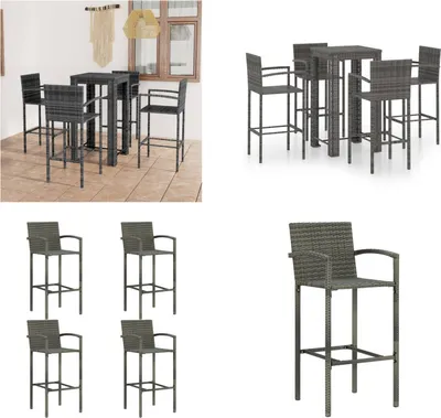 Produktbild von vidaXL 5 tlg. Garten Bar Set mit Armlehnen Poly Rattan Grau - Bar-Set - Bar-Sets - Bartisch Und Barhocker - Bartisch