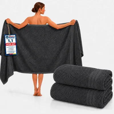 Produktbild von Komfortec 2er Saunatuch Set 80x200 cm aus 100% Baumwolle, XXL-Saunatücher, Sauna Handtuch, Weich, Groß, Frottee, Anthrazit Grau, KI-generiertes Bild