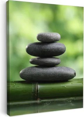 Produktbild von MuchoWow® - Leinwandbilder - Zen - Steine - Grün - Natur - Bambus, Wandbild, Wanddeko Bilder Wohnzimmer, 50x70 cm