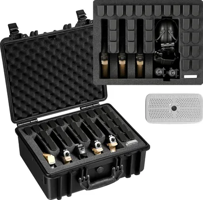 Zdjęcie produktu dla Walizka z twardą skorupą – walizka na 5 pistoletów – regulowana wkładka z pianki XPE – wodoodporna – 475 x 415 x 215 mm – z uchwytem do przenoszenia – do aparatu i obiektywów