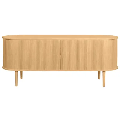 Produktbild von Miliboo - Sideboard mit Schiebetüren aus Eichenfurnier und massiver Eiche B 160 cm EPIC