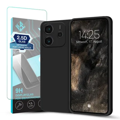 Produktbild von Hülle für Xiaomi Redmi Note 14 mit 9H Displayglas Displayschutz Case Cover Bumper Smartphone Softgrip Schutzhülle Farbe: Schwarz