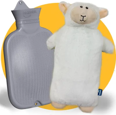 Productafbeelding van XXL warmwaterkruik, groot, 3,5 liter, met overtrek, naadloze uitvoering, schaap, zachte fleece warmwaterkruik, XL voor baby's
