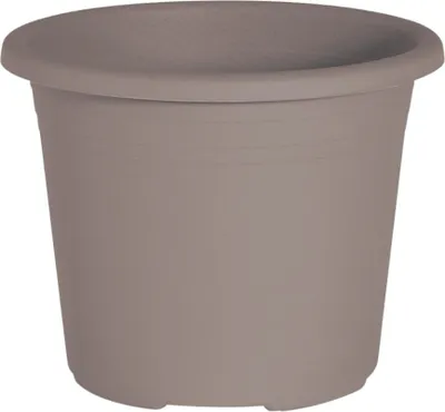 A taupe colored plant pot.