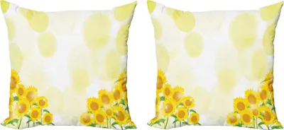 Immagine prodotto di ABAKUHAUS Set copricuscino paesaggi floreali (2 pezzi), design girasole in fiore con macchie rotonde, 40 x 40 cm, giallo pallido