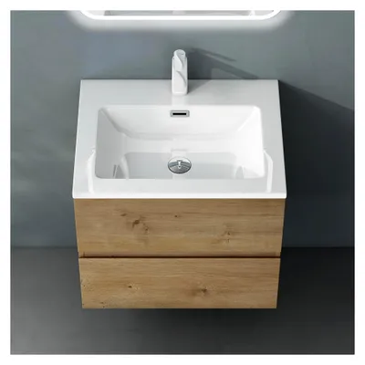 Produktbild von Badmöbel-Set Waschbecken-Unterschrank Badezimmer Waschtisch mit Unterschrank BTH: 60x48x50 cm in Kerneiche inkl. Mineralguss-Waschbecken Aqualis