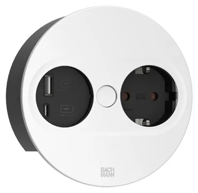 Productafbeelding van Bachmann TWIST2, 1x CEE7/3, 1x USB A/C, 22W, rond, wit, met ISV-stekker