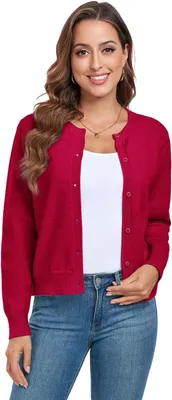 Immagine prodotto di Cardigan da donna, maglione in maglia, morbido, elegante, casual, rosso, taglia XL