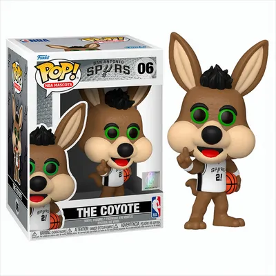 A Funko Pop! vinyl figure of The Coyote, the mascot for the San Antonio Spurs, displayed next to its packaging.