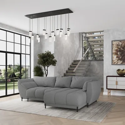 Produktbild von Masseno Ecksofa VESTANO R-S mit Schlaffunktion L-Form, Sofa mit Bettkasten, Wohnzimmersofa, Couch, Soffa, Bettsofa, Couchgarnitur- Grau, QUELLE 92