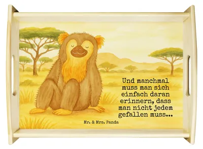Produktbild von Mr. & Mrs. Panda Frühstückstablett Affe Design - Weiß - Geschenk, Liebe, Bett-Tablett, sofatablett, Tablett, Servier, Motivation, Affen, Selbstbewusstsein, Serviertablett