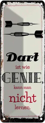 Produktbild von vianmo Blechschild 27x10 cm Dart Genie kann man nicht lernen Spruch Zitat