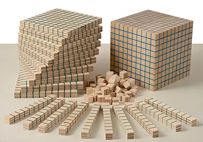 Imagen del producto de Conjunto de bloques de madera, de 121 piezas, material educativo Montessori para niños, bloques de cálculo para matemáticas