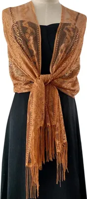 Zdjęcie produktu dla Koronkowy szal brązowy - elegancki dodatek KP33778