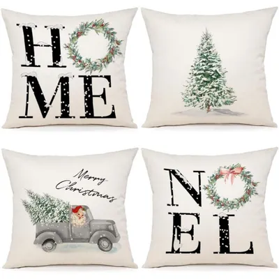 Produktbild von Kissenbezüge Weihnachten 50x50 cm Leinen-Mischgewebe 4er Set