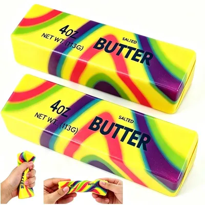 Produktbild von Butter Squishy Knetspielzeug Stressball - Gelb - Realistische Butterstange - Sensorisches Spielzeug für Kinder und Erwachsene