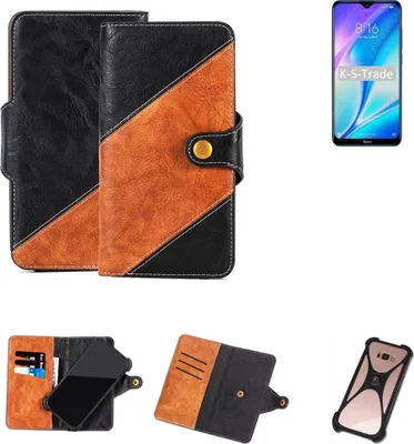Produktbild von K-S-Trade Handyhülle Schutzhülle Bookstyle Case Wallet-Case kompatibel mit Xiaomi Redmi 9C Handy Cover Bumper Klapphülle schwarz hellbraun 1x