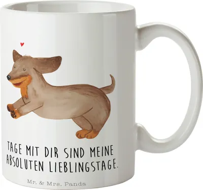 Produktbild von Mr. & Mrs. Panda Kaffeetasse Hund Dackel - Weiß - Geschenk, Süß, Herz, Teetasse, Pott, Tasse, Hunde, Trinkbecher, Kakaotasse