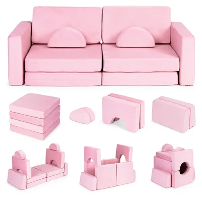 Zdjęcie produktu dla Sofa składana modułowa dla dzieci duża 2-osobowa DIY 10 miękkich poduch - różowa ECOTOYS