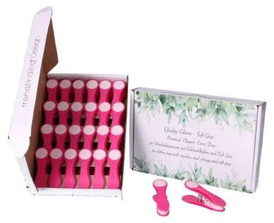 Produktbild von trendfinding 24 Wäscheklammern mit Edelstahlfedern und Softgrip Pink Glitter