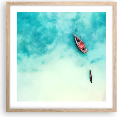Produktbild von Gerahmtes Poster - Rahmen in heller Eiche - Insel Boot Schiff Ozean - 50x50 cm - Wand Bild - Wanddeko - Wandbilder - Wandposter - Bilderrahmen - Bilder - Kunstdruck - Wandbild - P2NAC50x50-2923