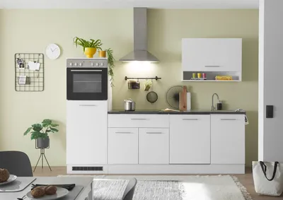 Produktbild von EDDY Moderne Küchenzeile ohne Elektrogeräte in Weiß matt, Metallic Grau - Geräumige Einbauküche mit viel Stauraum - 260 x 220 x 60 cm (B/H/T)