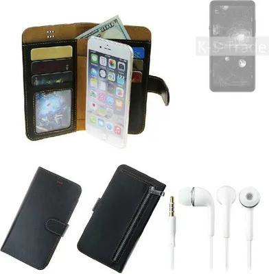 Produktbild von TOP SET Handy Hülle Schutz Hülle kompatibel mit HiSense A5 Pro  schwarz aus Kunstleder + Kopfhörer Smartphone Tasche vollwertige Geldbörse