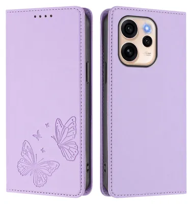 Image de Étui en cuir pour Oppo Reno15 F, étui de protection type portefeuille en cuir gaufré « papillon » avec support, violet